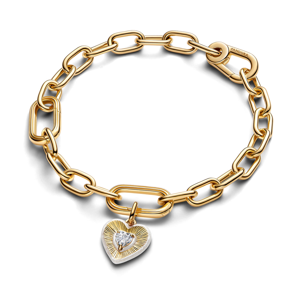 Charm – 14k Gold-Plated – Radiating White Heart Medallion