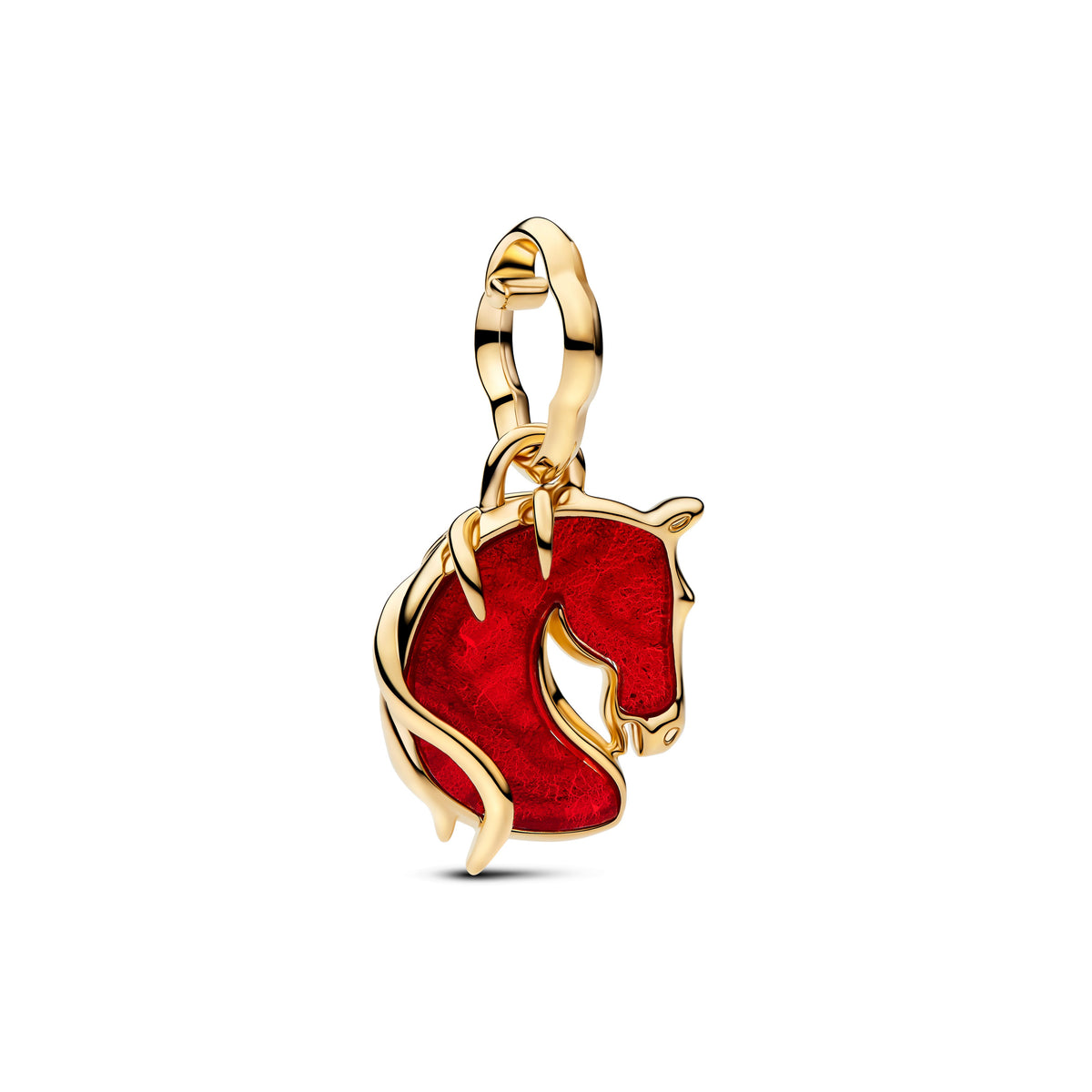 Dangle Charm – 14k Gold-Plated – Red Fire Horse Murano Glass