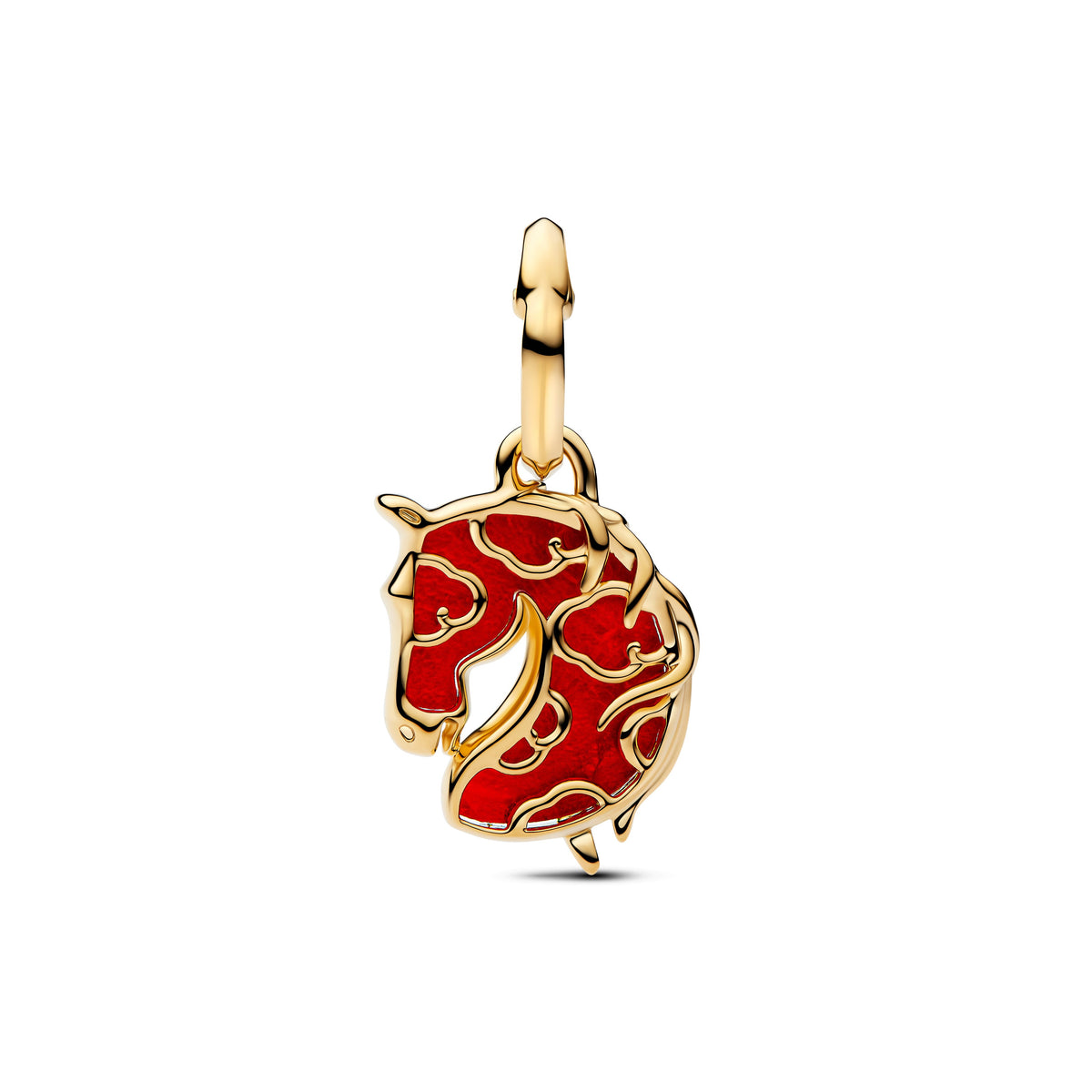 Dangle Charm – 14k Gold-Plated – Red Fire Horse Murano Glass