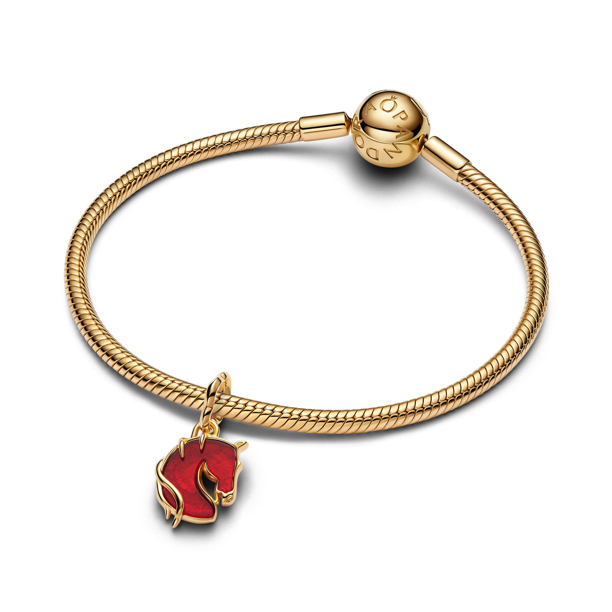 Dangle Charm – 14k Gold-Plated – Red Fire Horse Murano Glass