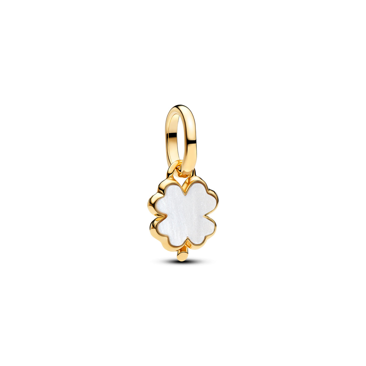Dangle Charm – 14k Gold-Plated – White Lucky Clover
