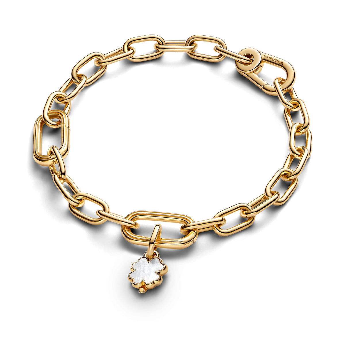 Dangle Charm – 14k Gold-Plated – White Lucky Clover