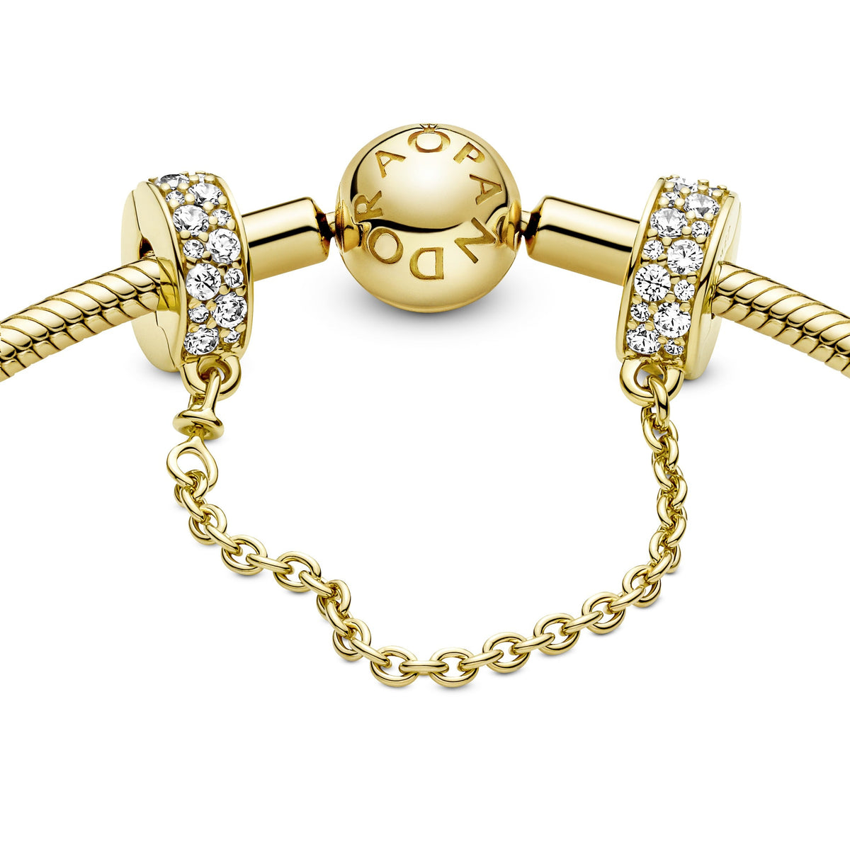 Clip Charm – 14k Gold-Plated – Clear Pavé Safety Chain