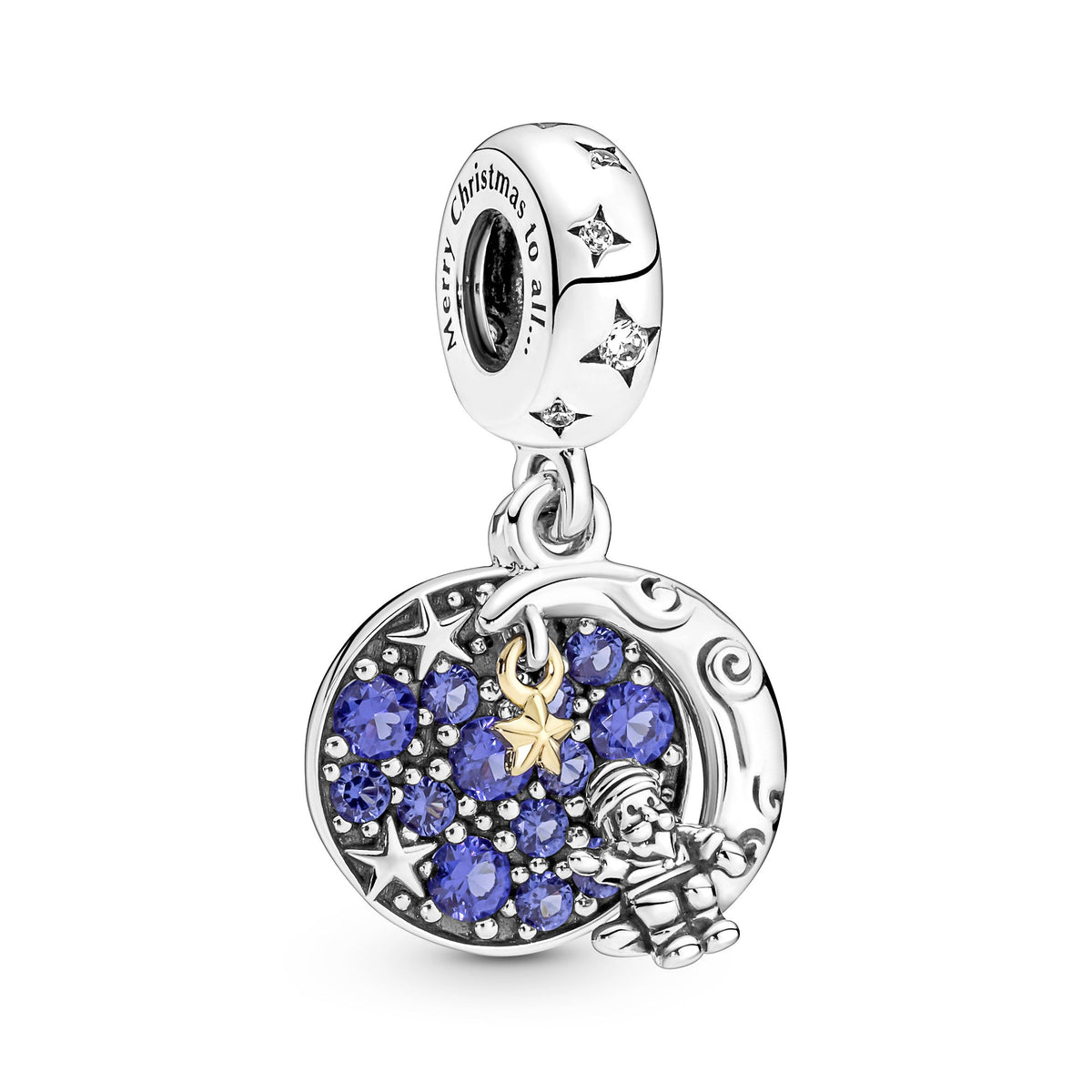 Dangle Charm – Sterling Silver – Santa Claus On The Moon Double