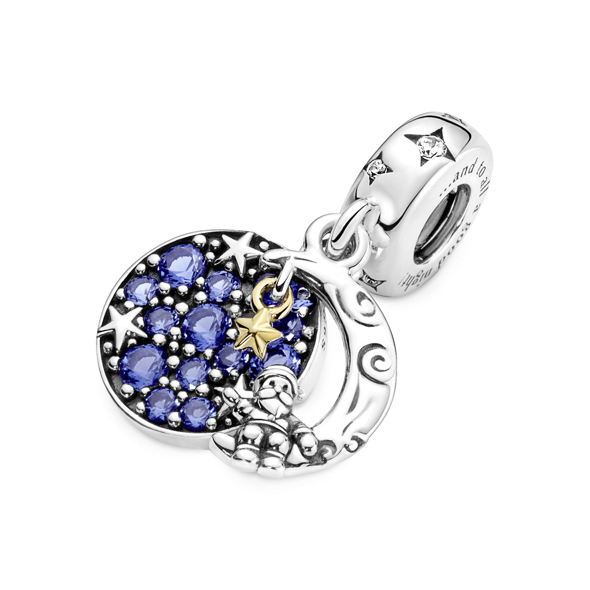 Dangle Charm – Sterling Silver – Santa Claus On The Moon Double