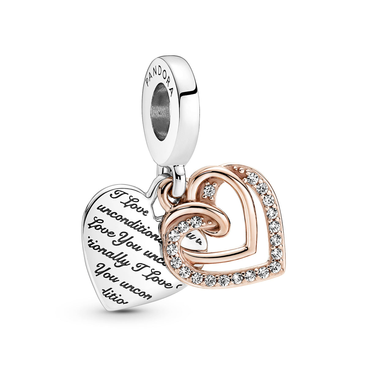 Dangle Charm – 14k Rose Gold-Plated – Entwined Hearts Double