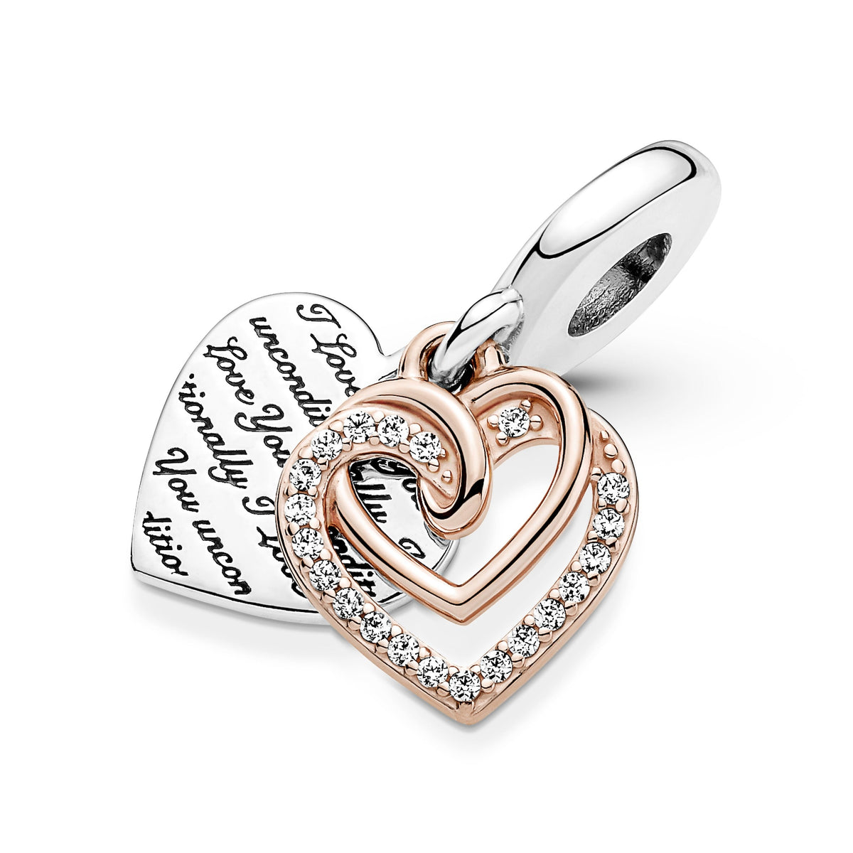 Dangle Charm – 14k Rose Gold-Plated – Entwined Hearts Double