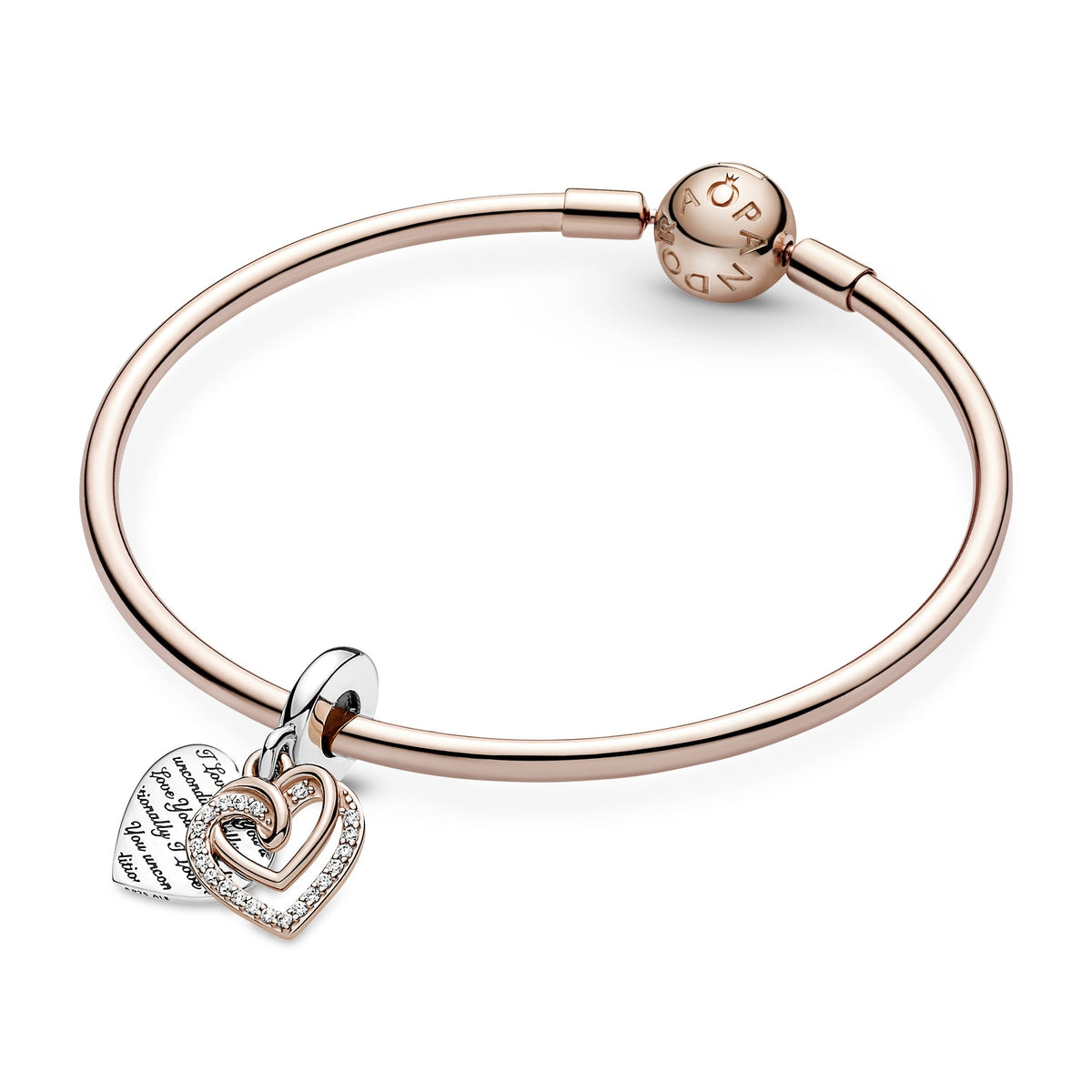 Dangle Charm – 14k Rose Gold-Plated – Entwined Hearts Double