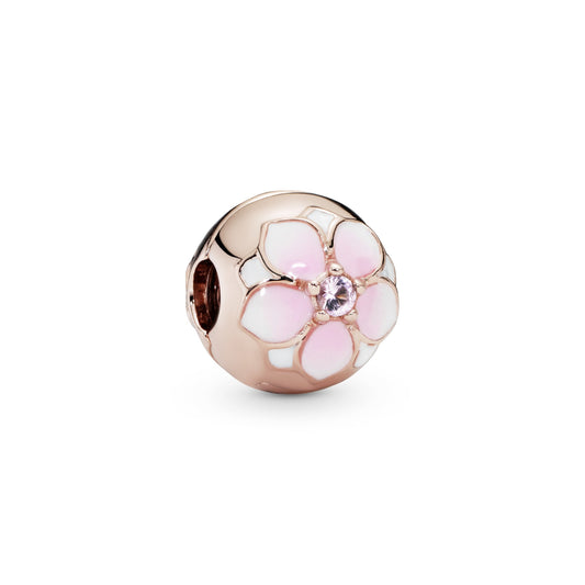 Charm – 14k Rose Gold-Plated – Round Pink Magnolia Flower