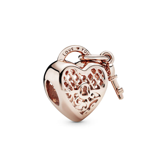 Charm – 14k Rose Gold-Plated – Love You Heart Padlock