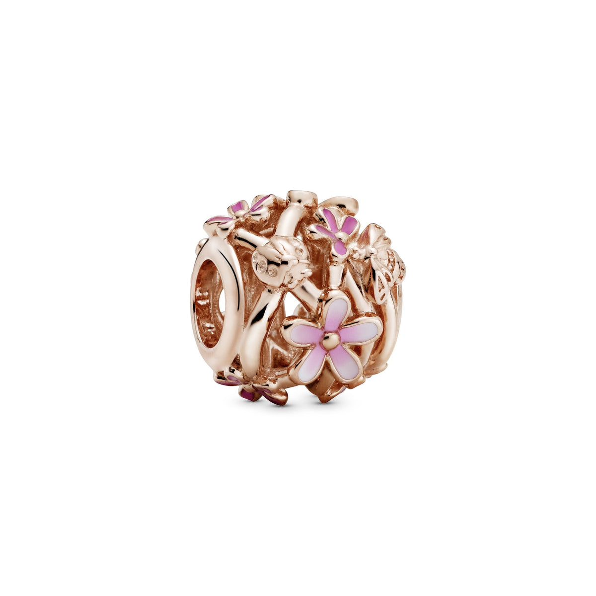 Charm – 14k Rose Gold-Plated – Openwork Pink Daisy Flower