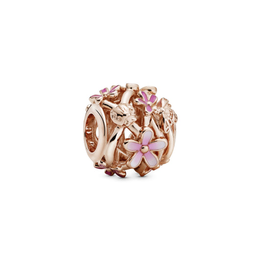 Charm – 14k Rose Gold-Plated – Openwork Pink Daisy Flower