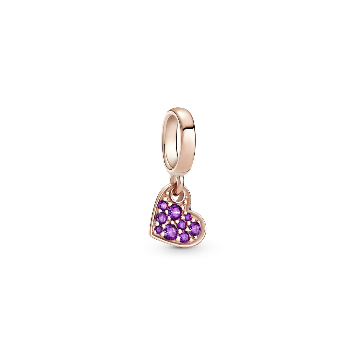 Dangle Charm – 14k Rose Gold-Plated – Royal Purple Pavé Tilted Heart