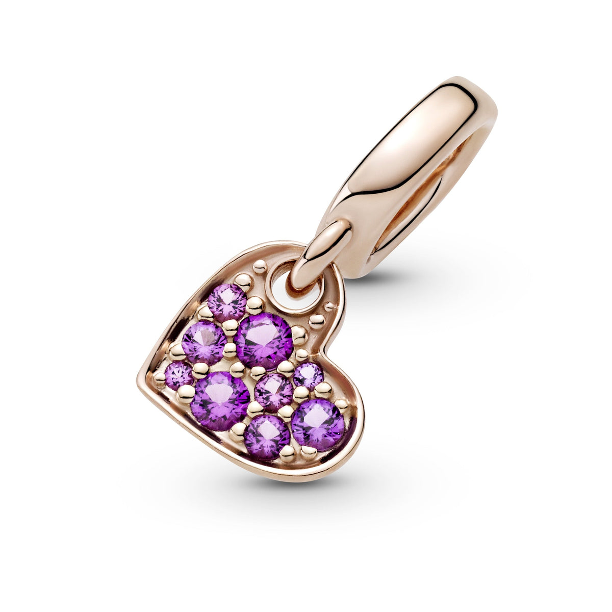 Dangle Charm – 14k Rose Gold-Plated – Royal Purple Pavé Tilted Heart