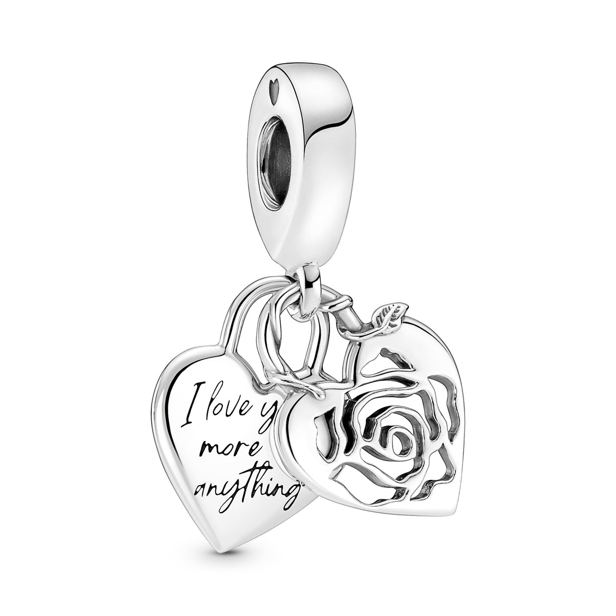 Dangle Charm – Sterling Silver – Rose Heart Padlock