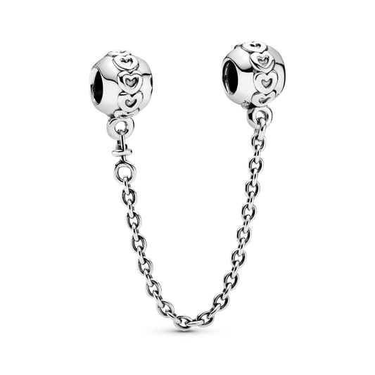 Safety Chain Charm – Sterling Silver – Band of Hearts