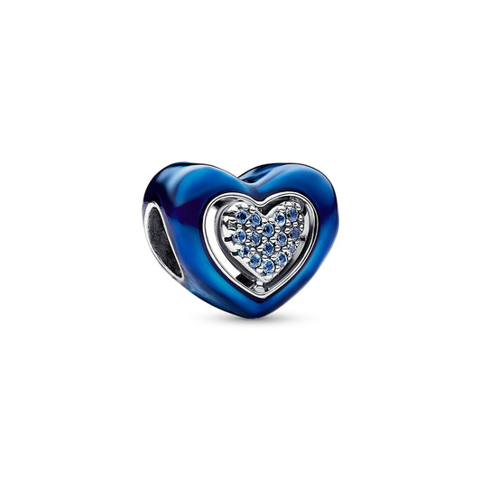Charm – Sterling Silver – Blue Spinnable Heart