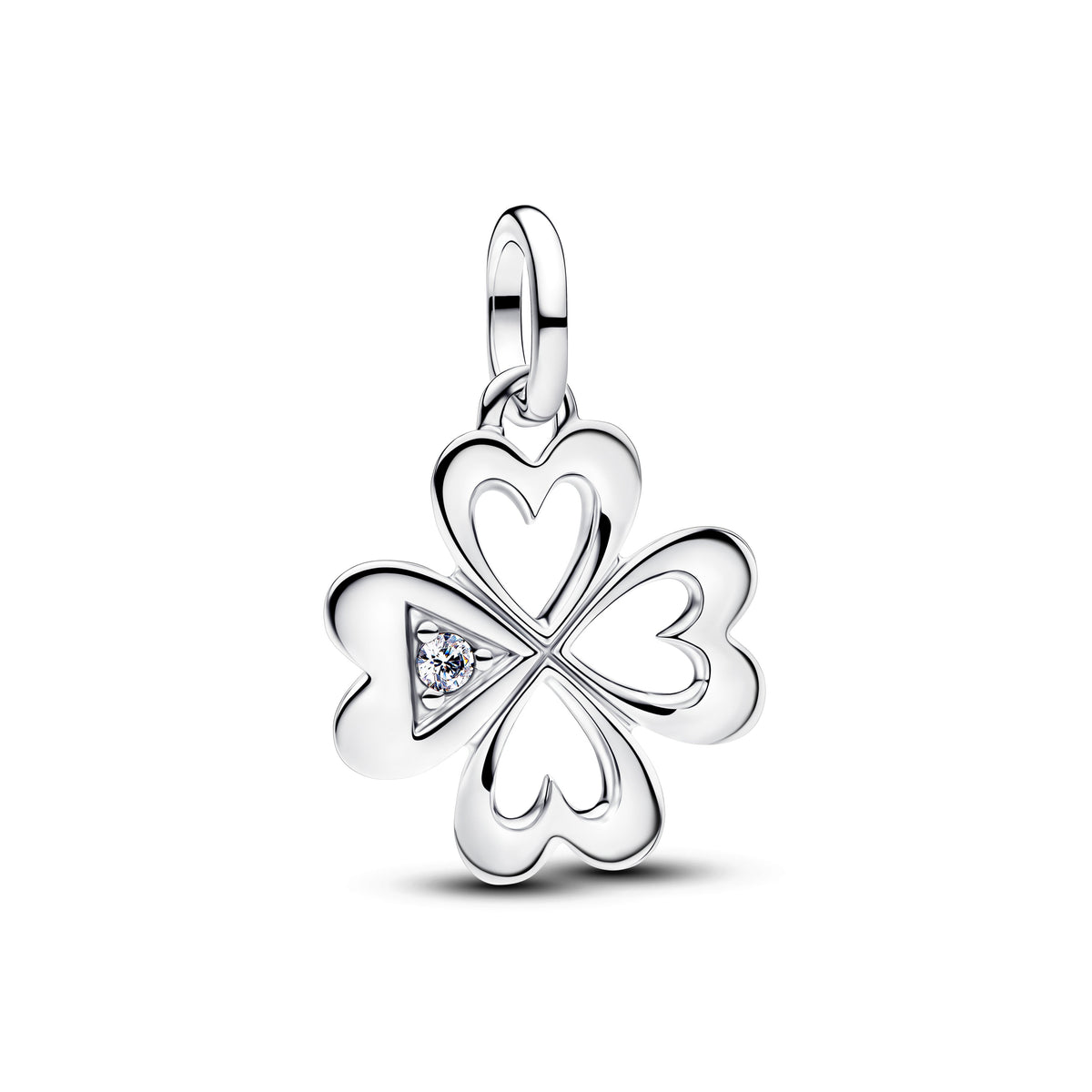 Charm – Sterling Silver – Heart Four-Leaf Clover Medallion