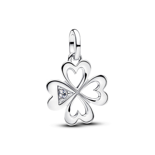 Charm – Sterling Silver – Heart Four-Leaf Clover Medallion