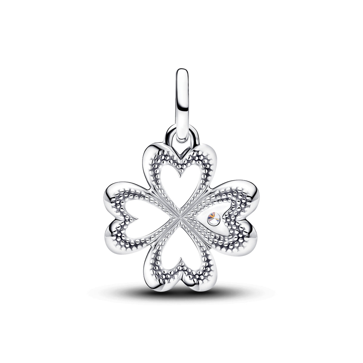 Charm – Sterling Silver – Heart Four-Leaf Clover Medallion
