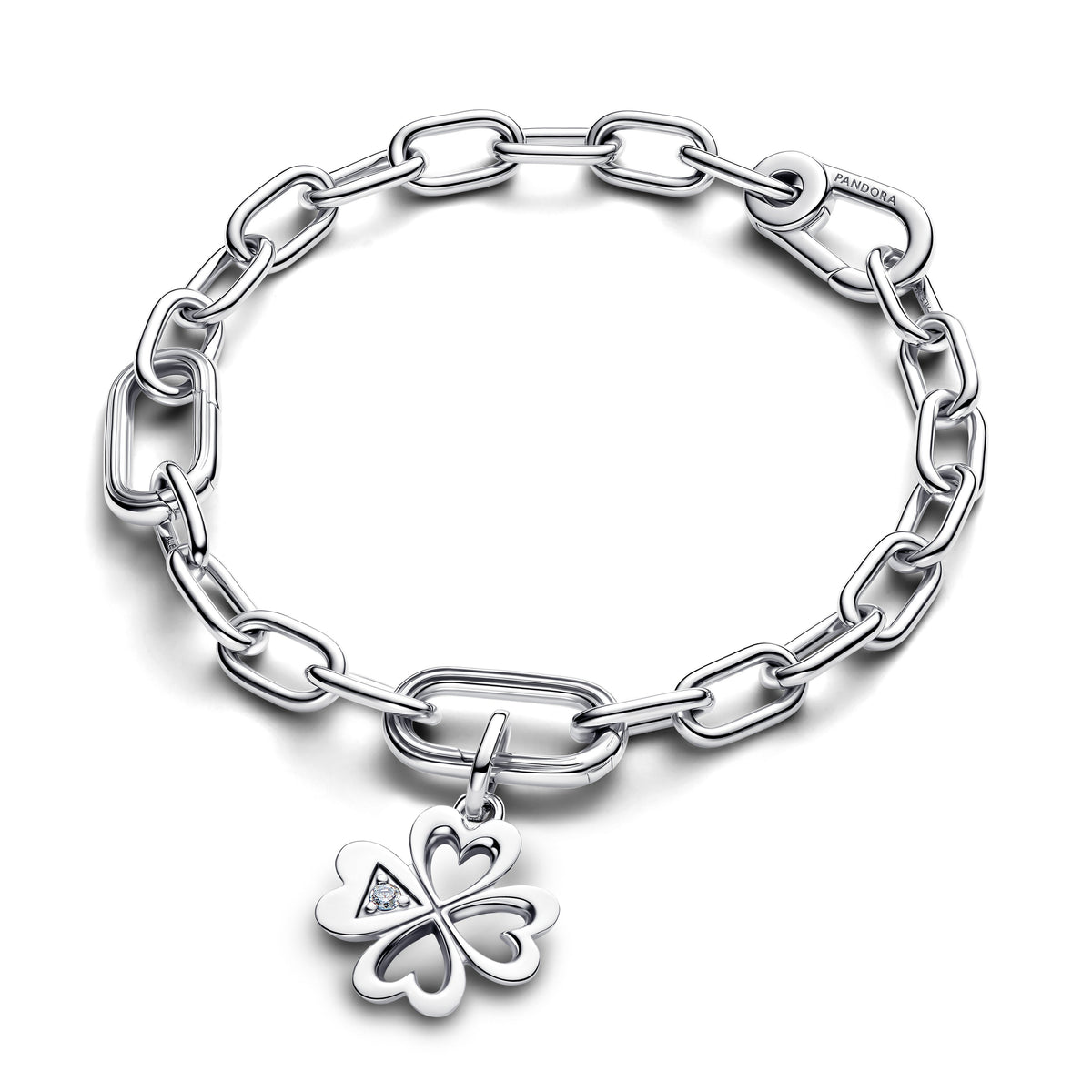 Charm – Sterling Silver – Heart Four-Leaf Clover Medallion