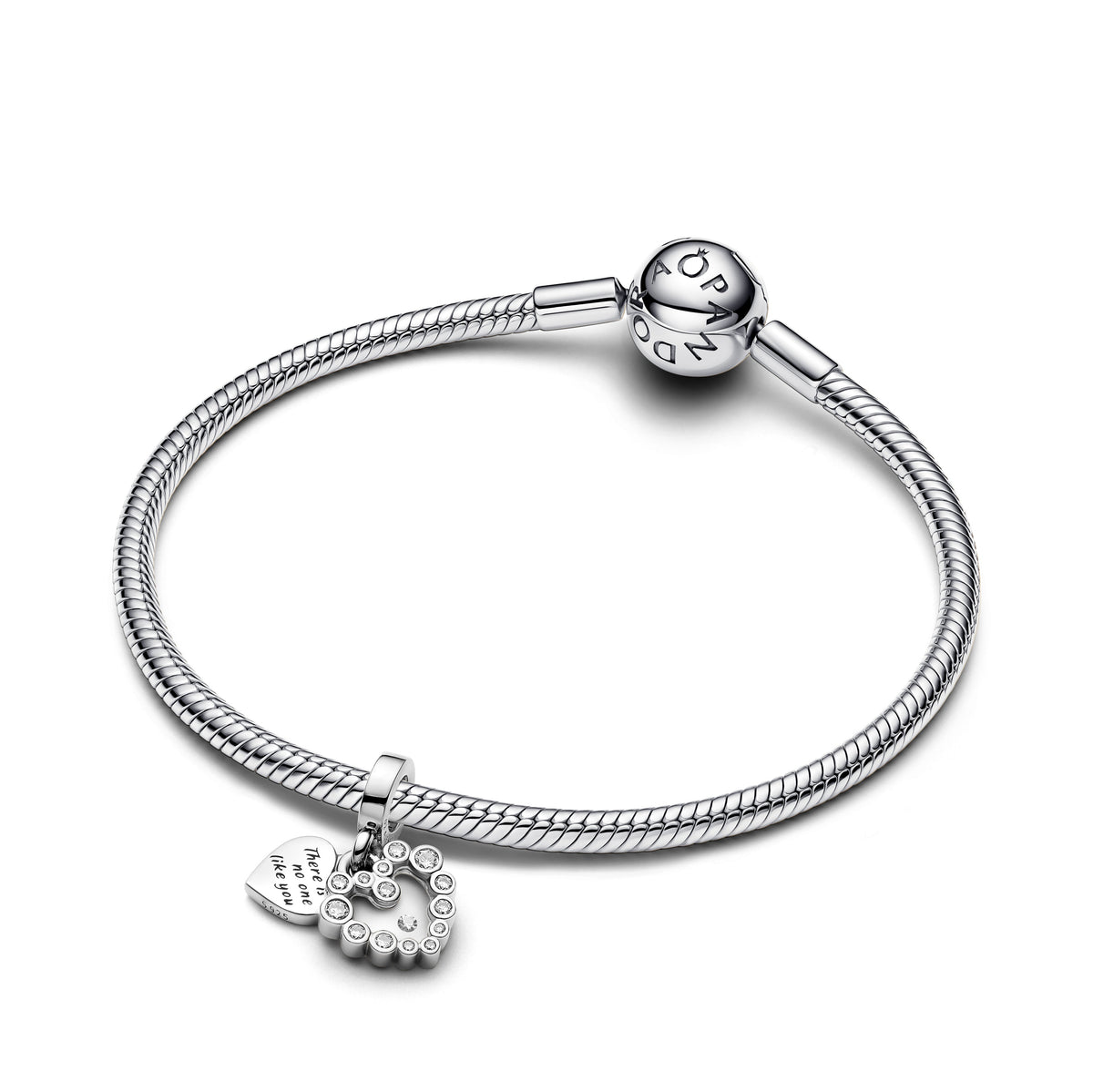 Dangle Charm – Sterling Silver – Sparkling Heart Double