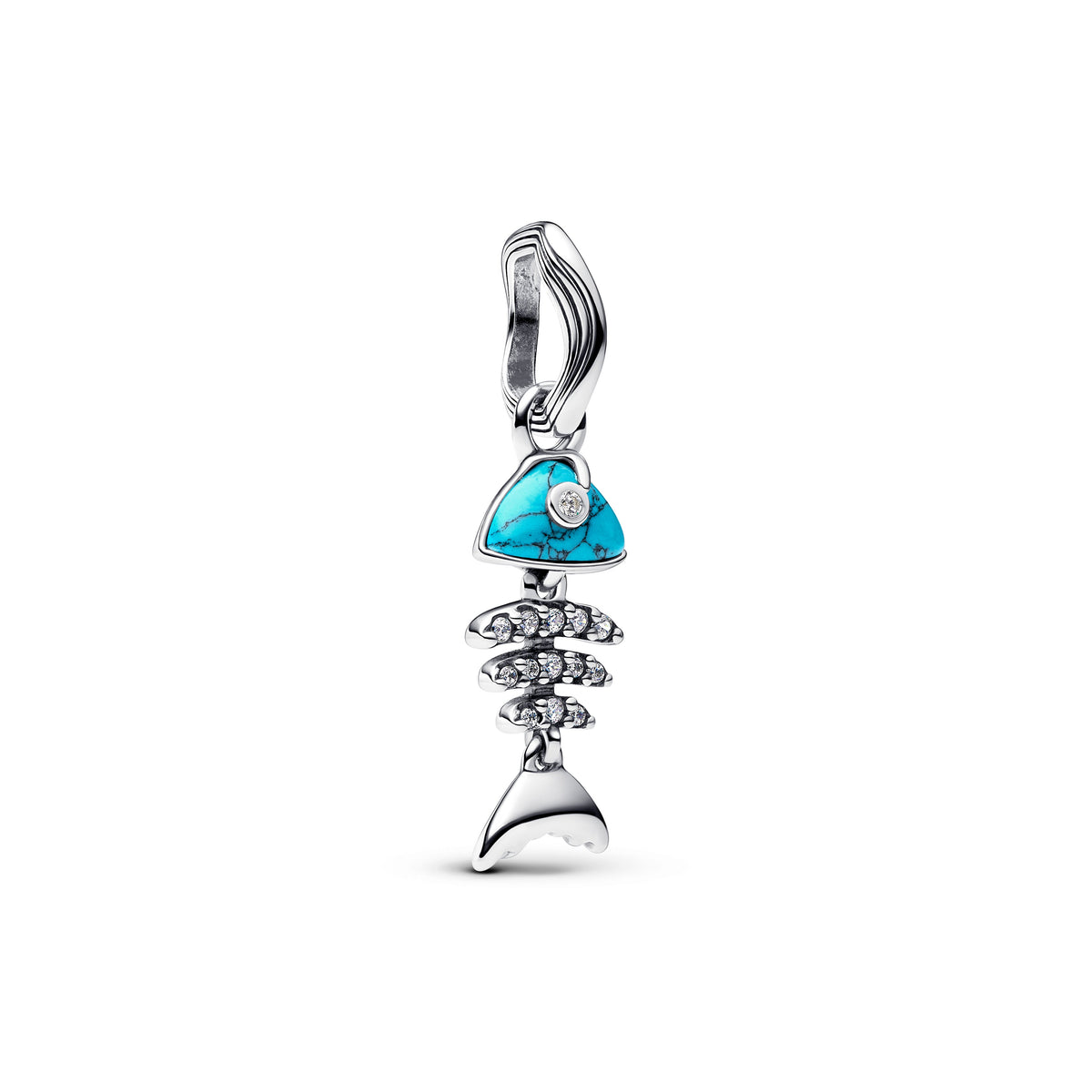 Dangle Charm – Sterling Silver – Turquoise-colored Fishbone