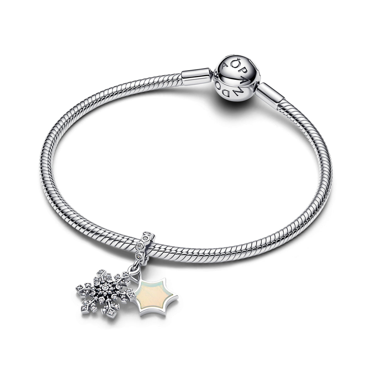 Dangle Charm – Sterling Silver – Opalescent Snowflake Double