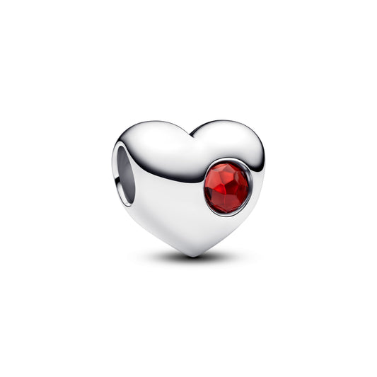 Charm – Sterling Silver – Engravable Red Stone Heart