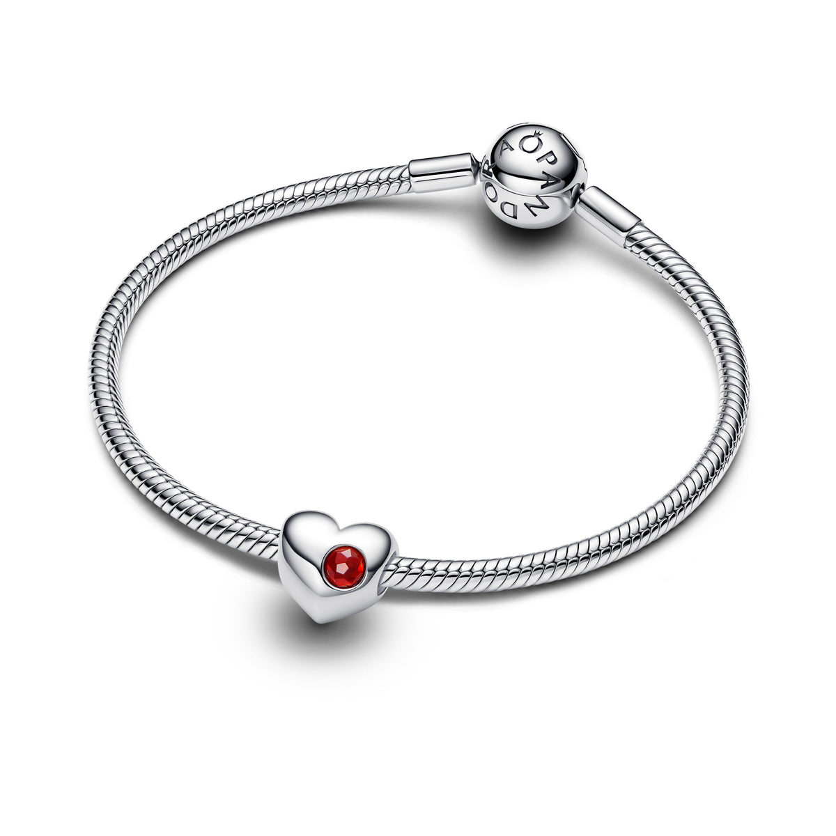 Charm – Sterling Silver – Engravable Red Stone Heart