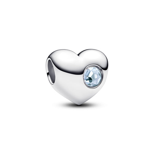 Charm – Sterling Silver – Engravable Sea Aqua Blue Stone Heart