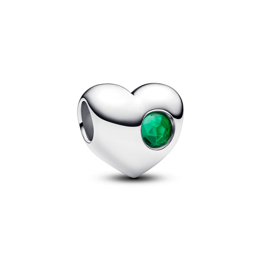 Charm – Sterling Silver – Engravable Green Stone Heart