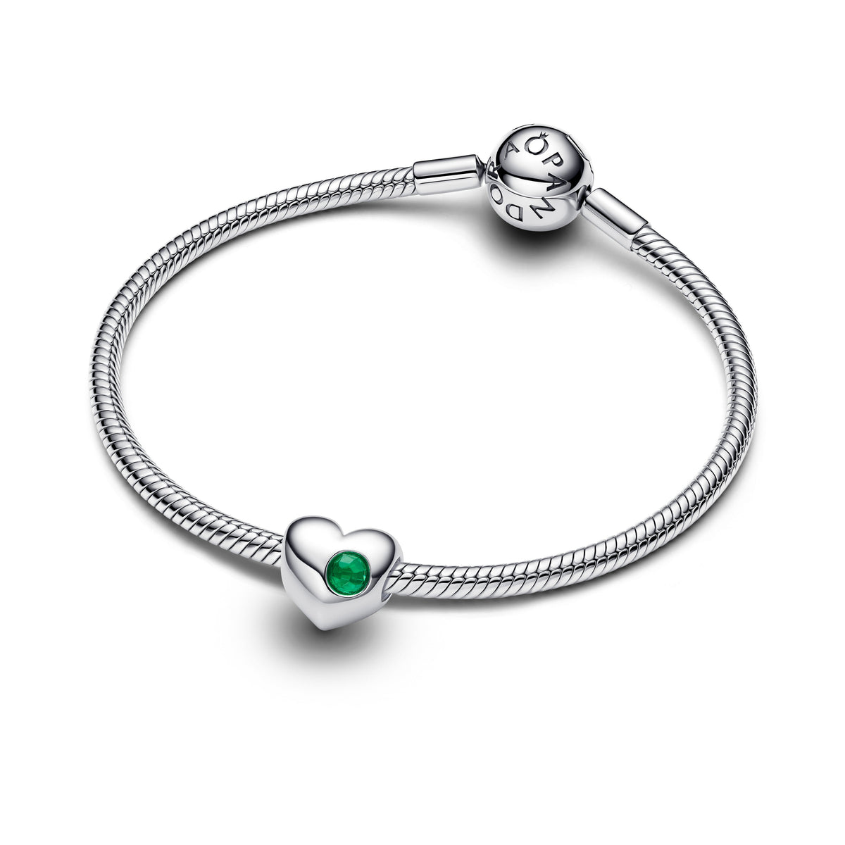 Charm – Sterling Silver – Engravable Green Stone Heart