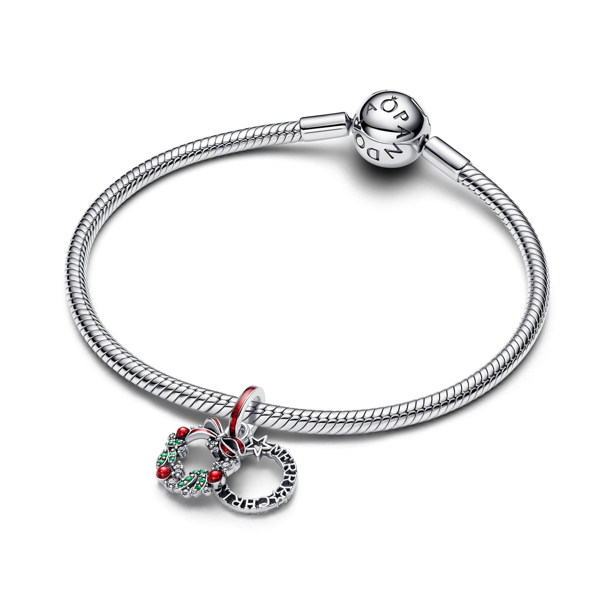 Dangle Charm – Sterling Silver – Holiday Wreath Double