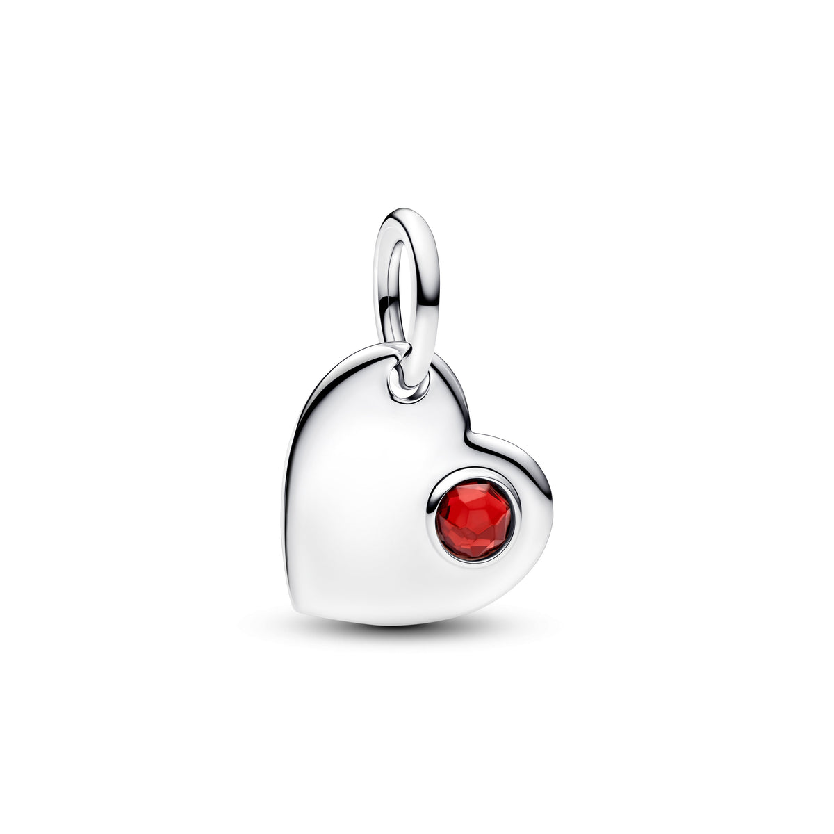Dangle Charm – Sterling Silver – Engravable Heart Red Stone