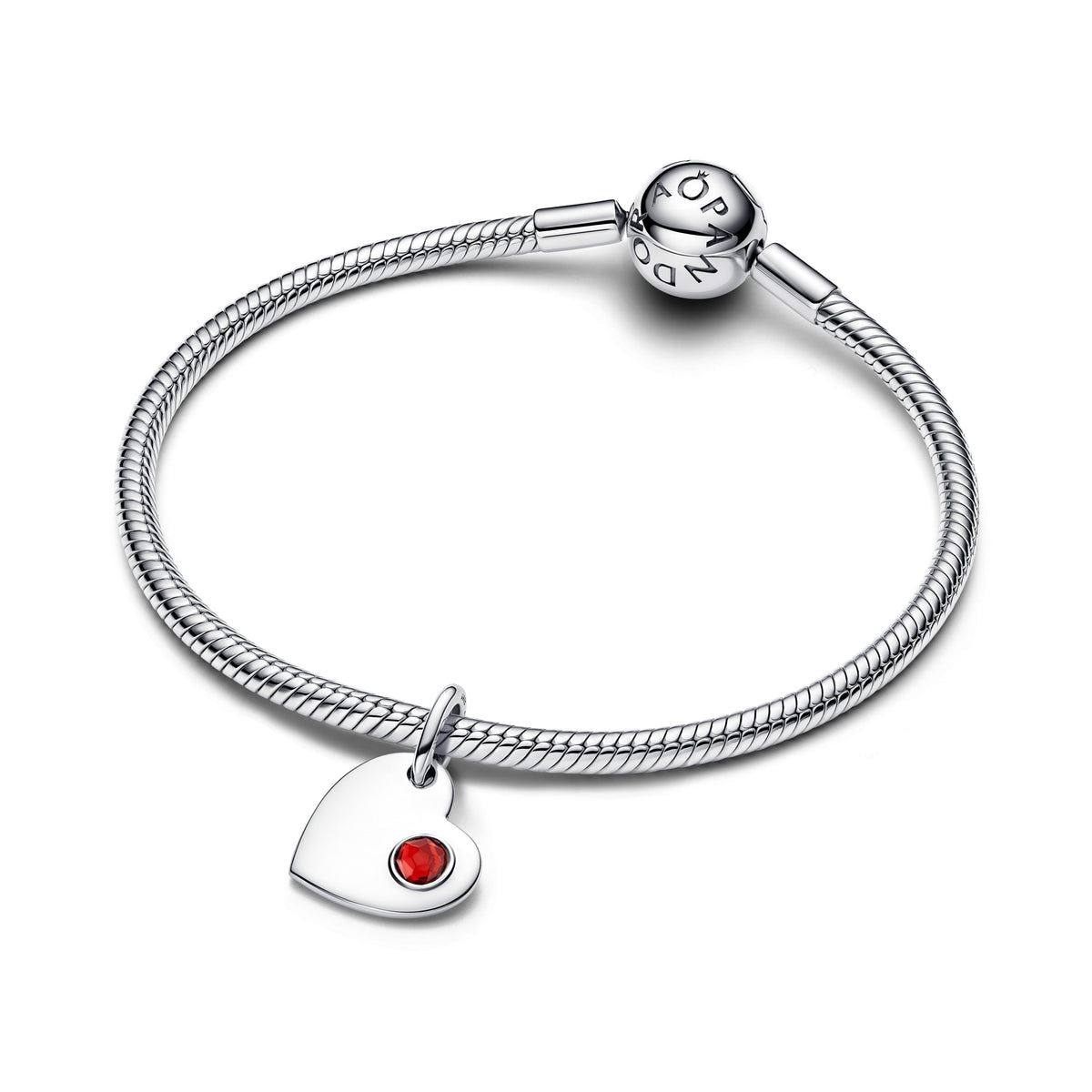 Dangle Charm – Sterling Silver – Engravable Heart Red Stone