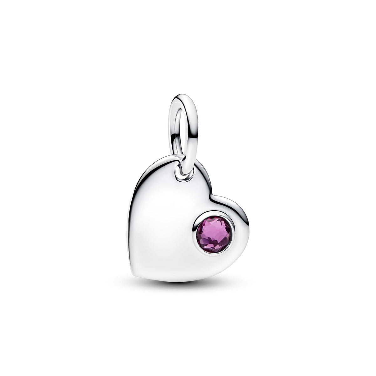 Dangle Charm – Sterling Silver – Engravable Heart Purple Stone