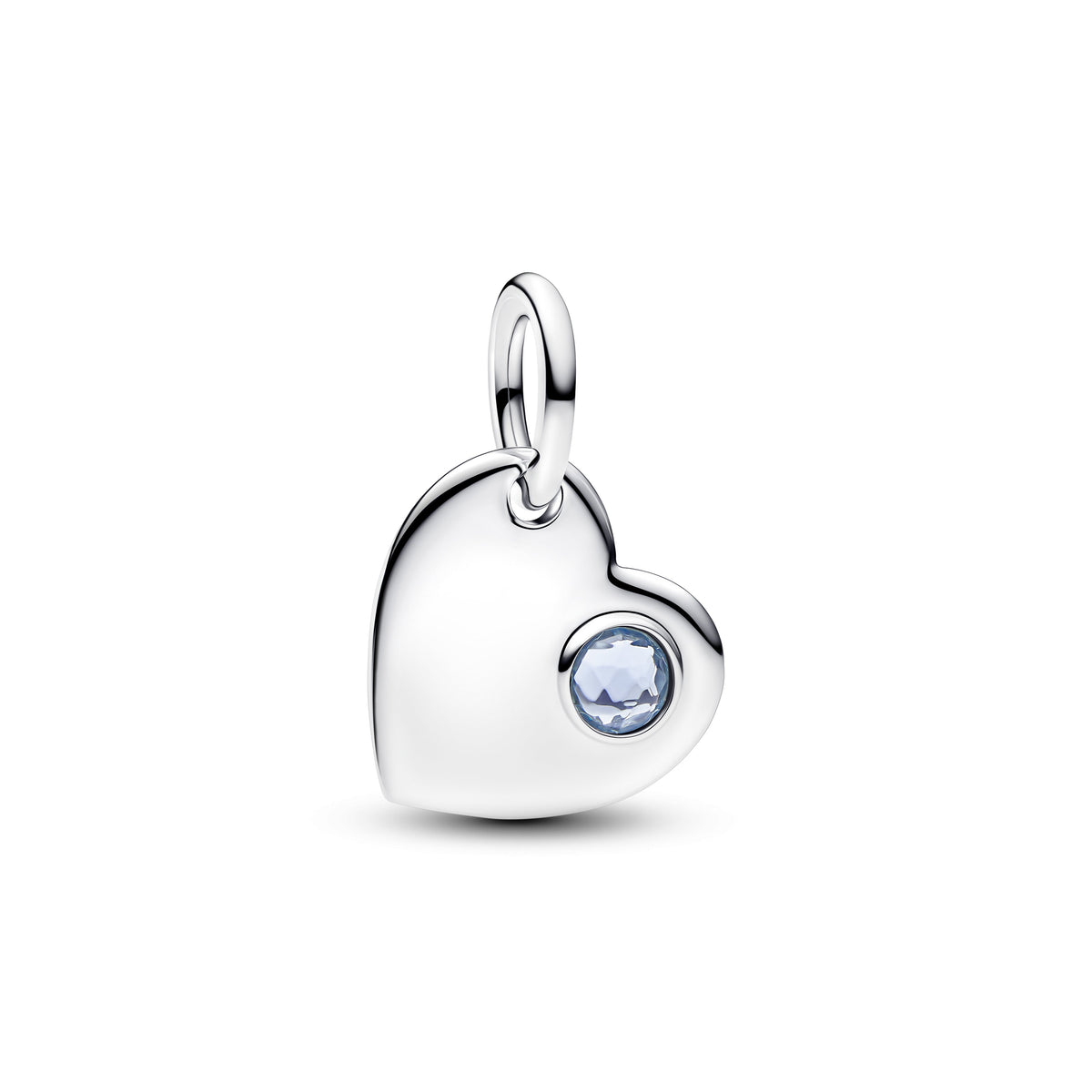 Dangle Charm – Sterling Silver – Engravable Heart Aqua Blue Stone