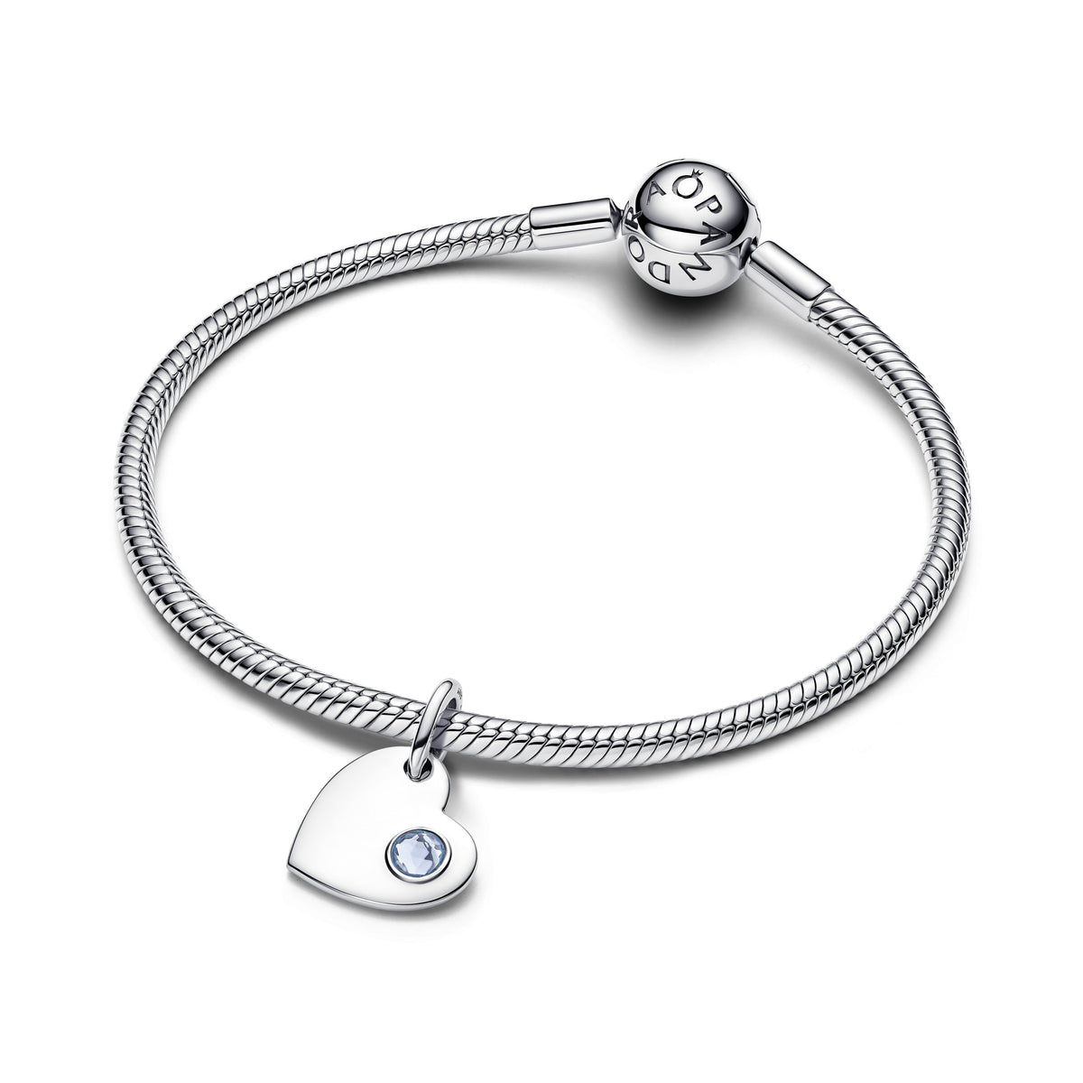 Dangle Charm – Sterling Silver – Engravable Heart Aqua Blue Stone