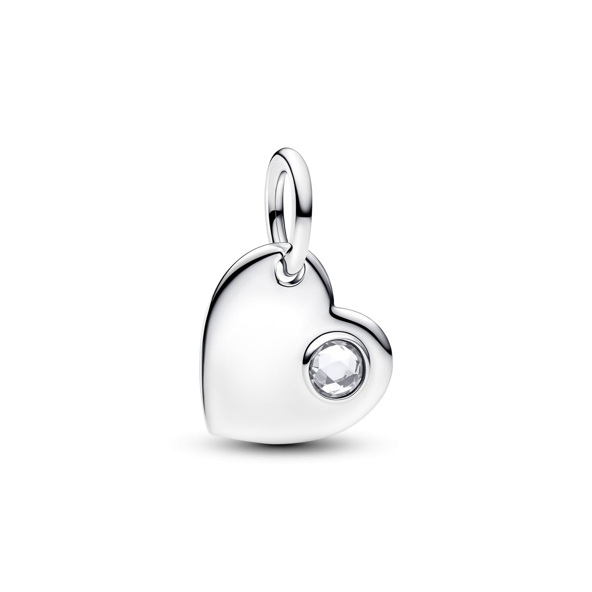 Dangle Charm – Sterling Silver – April Engravable Heart Clear Stone