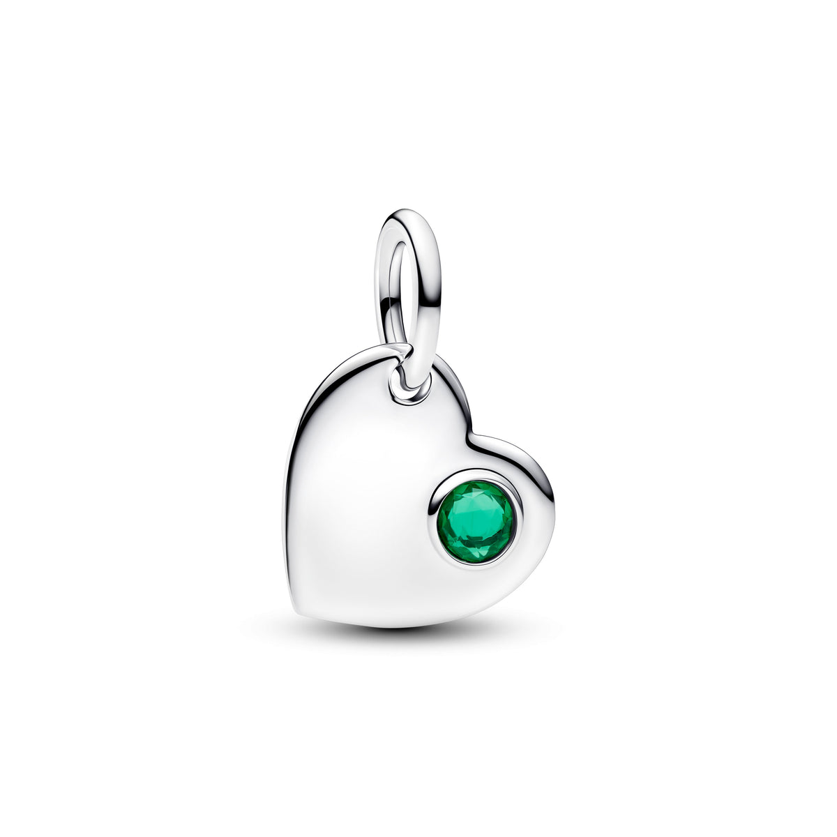 Dangle Charm – Sterling Silver – May Engravable Heart Green Stone