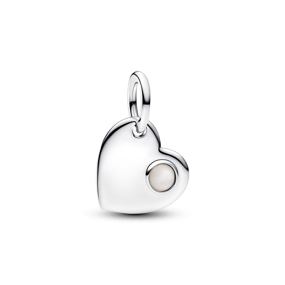 Dangle Charm – Sterling Silver – June Engravable Heart White Stone