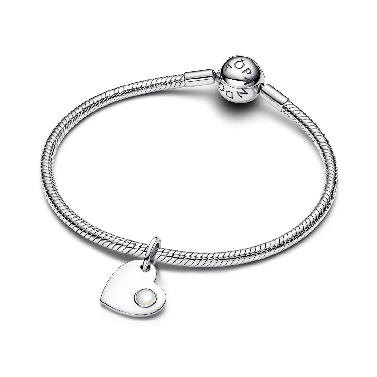 Dangle Charm – Sterling Silver – June Engravable Heart White Stone