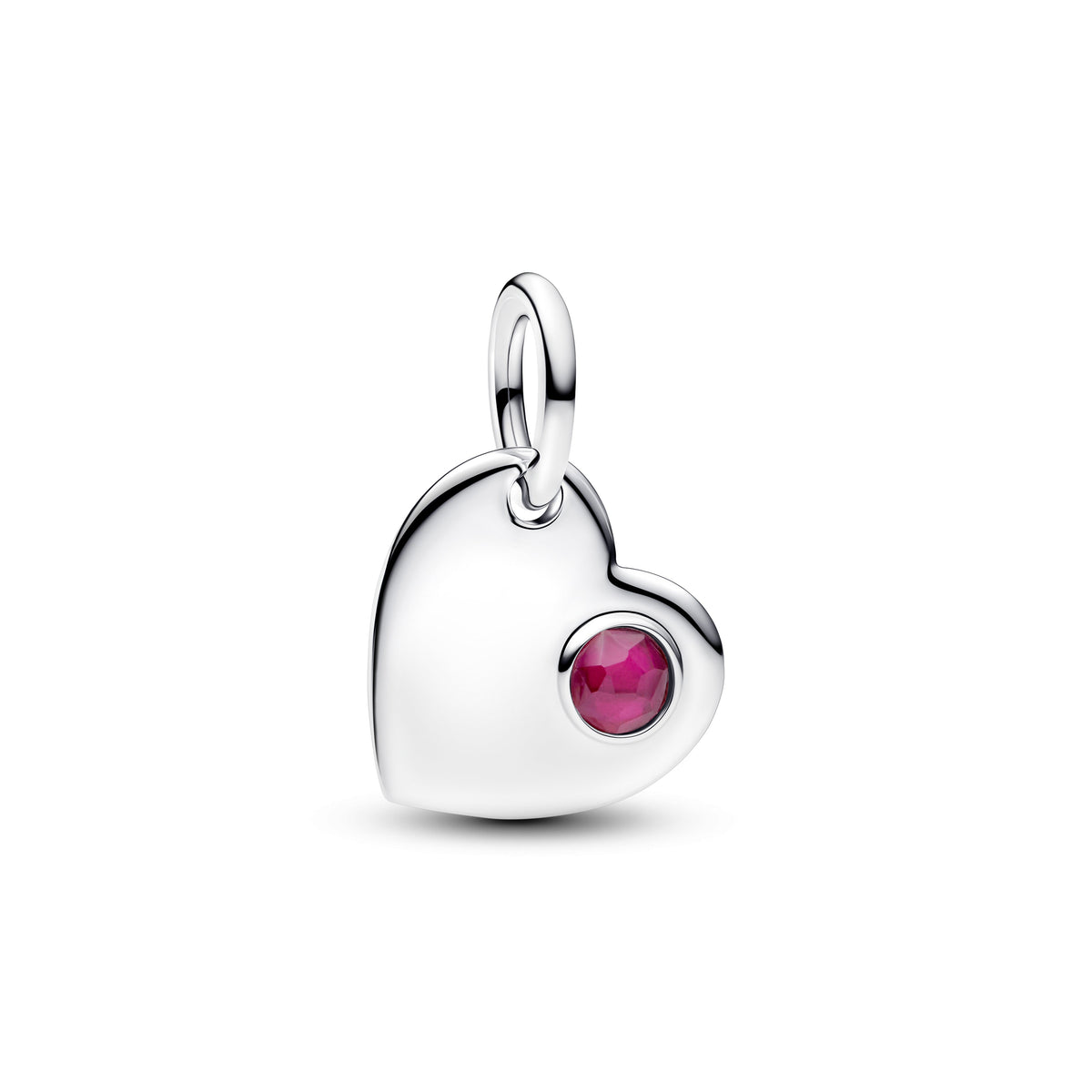 Dangle Charm – Sterling Silver – July Engravable Heart True Red Stone