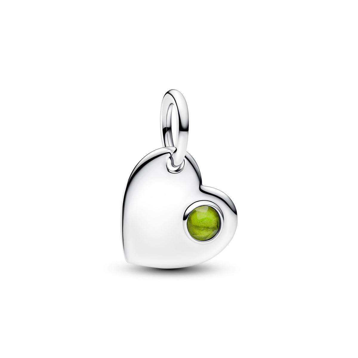 Dangle Charm – Sterling Silver – August Engravable Heart Spring Green Stone