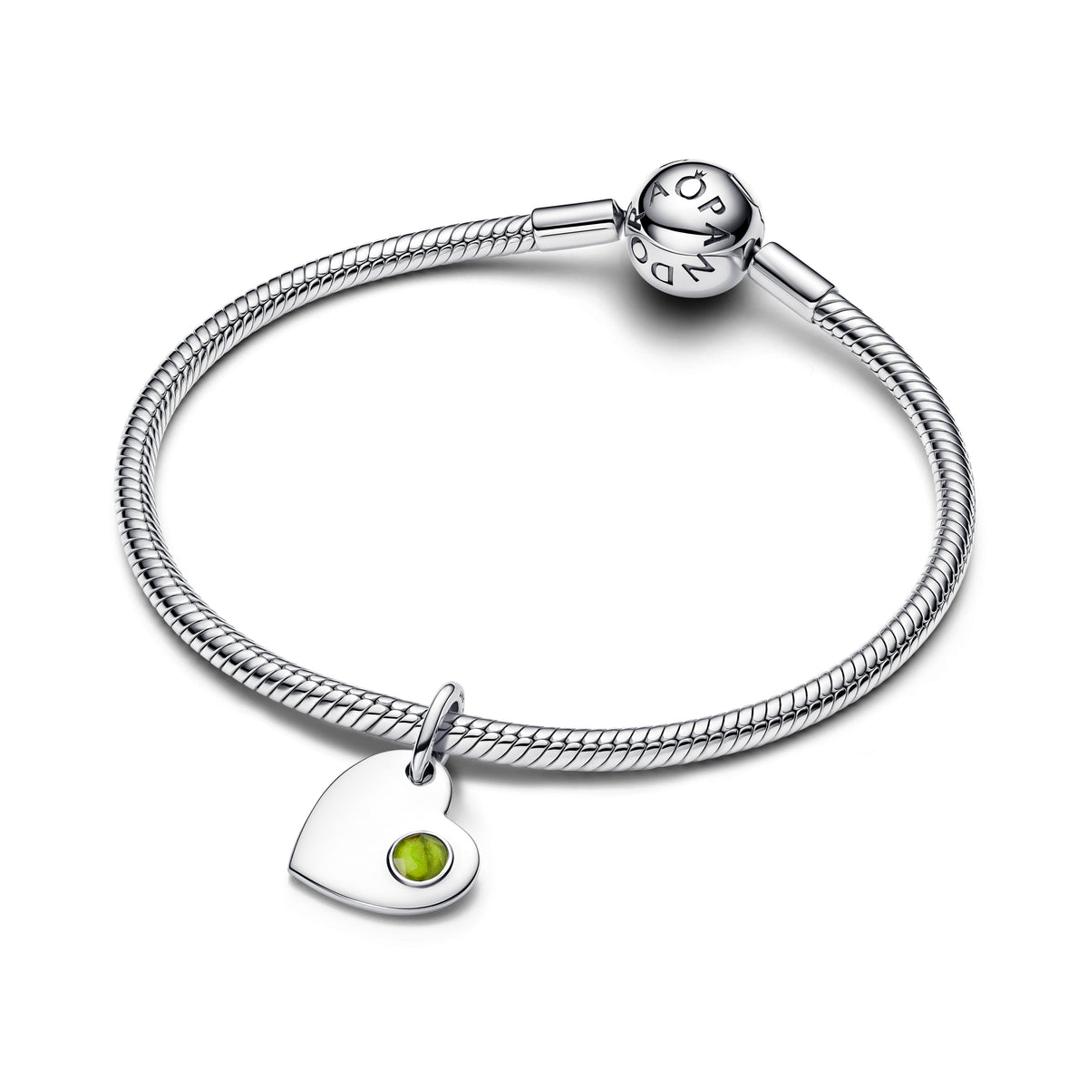 Dangle Charm – Sterling Silver – August Engravable Heart Spring Green Stone