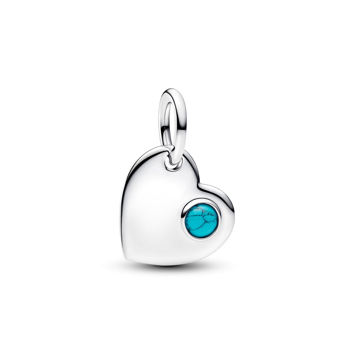 Dangle Charm – Sterling Silver – Engravable Heart Turquoise Blue Stone