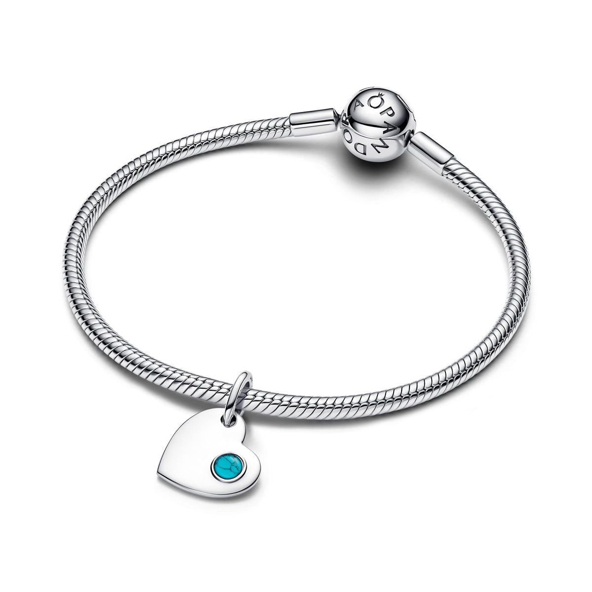 Dangle Charm – Sterling Silver – Engravable Heart Turquoise Blue Stone