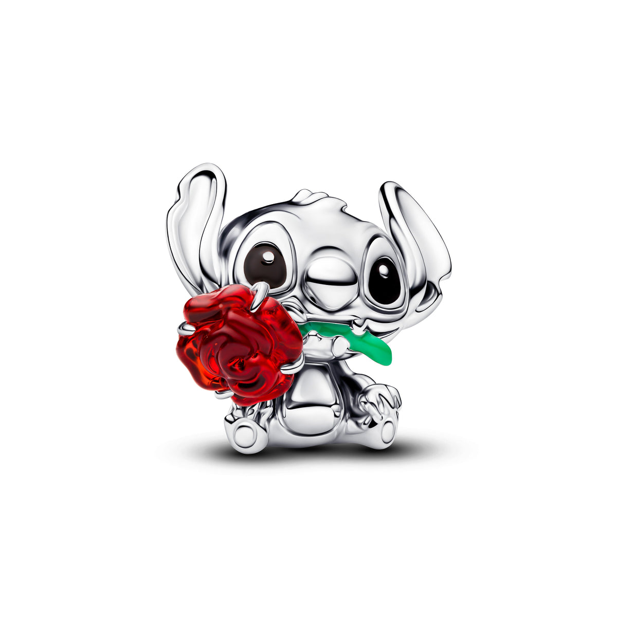 Charm – Sterling Silver – Disney Stitch Rose Murano Glass