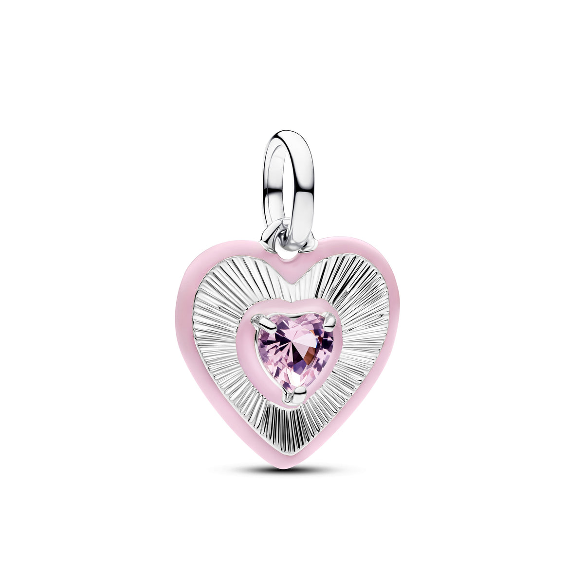 Charm – Sterling Silver – Radiating Pink Heart Medallion